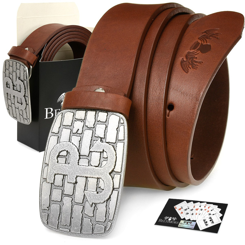 Beltimore skórzany pasek męski koniak szeroki premium W32 : Kolory - brązowy, beżowy, Rozmiar pasków - r.95-110 cm