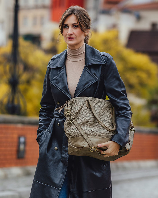 Beżowa torebka pleciona shopper A4 z miękkiej włoskiej skóry Marco Mazzini