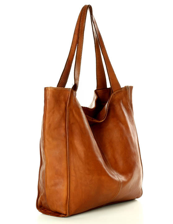 Duża skórzana torebka shopper na ramię – MARCO MAZZINI brązowa camel, idealna na miasto