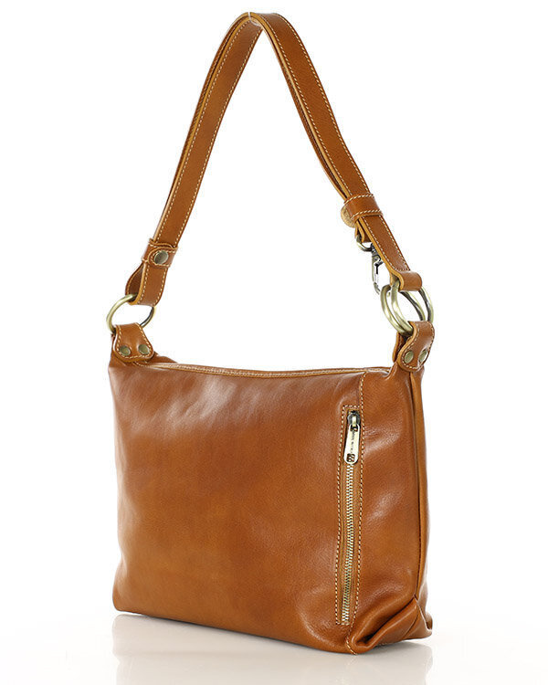 Luksusowa torebka skórzana na długim pasku z regulacją - MARCO MAZZINI camelowa