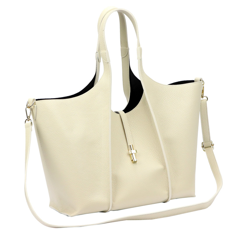 Vera Pelle damska torebka na ramię skóra naturalna shopperbag z paskiem