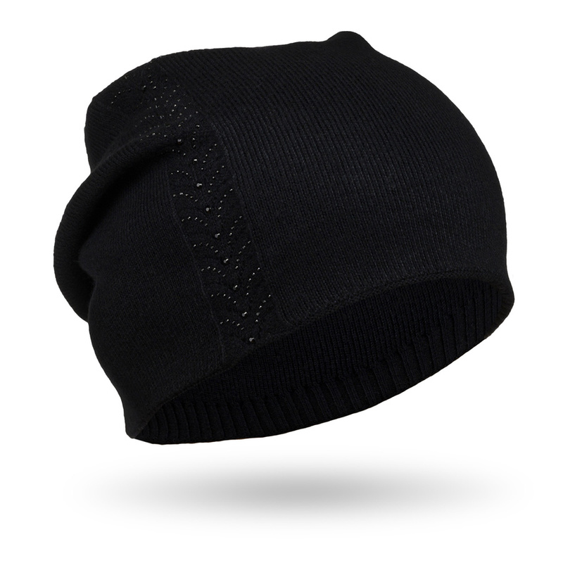Czapka damska Beanie z kryształkami czarna - Peterson