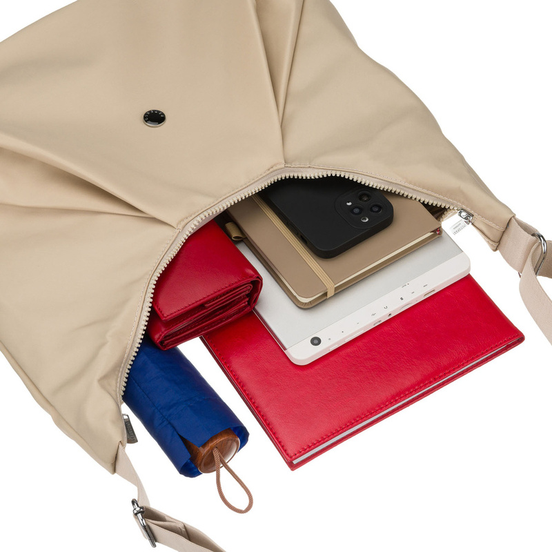 Beżowa torebka damska z poliestru, mieszcząca format A4 i zamykana suwakiem - Peterson