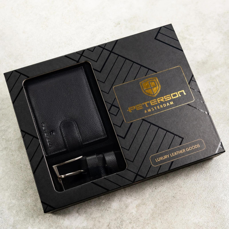 Meski zestaw prezentowy skóra naturalna Peterson PTN SET N992L-SPDM-BW BLACK