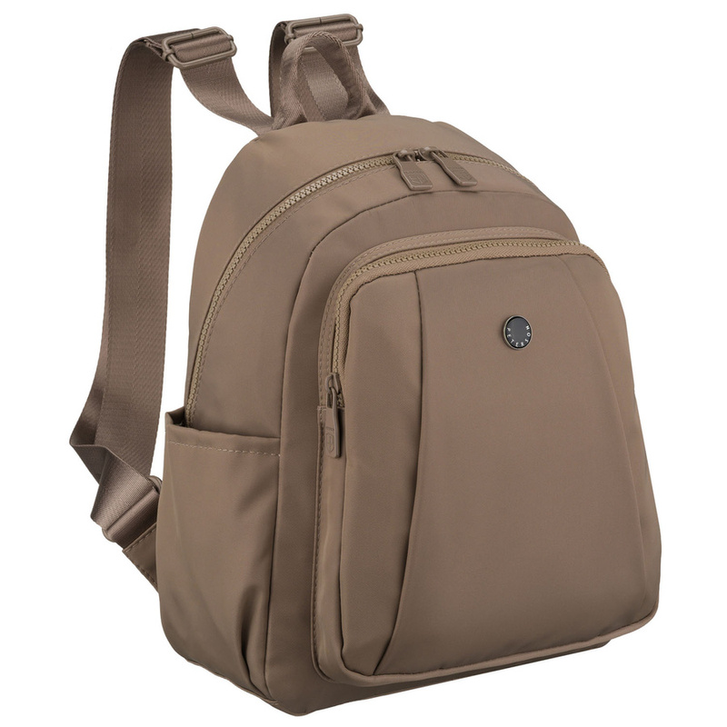 Beżowy plecak damski wykonany z poliestru, zawieszony na regulowanych szelkach - Peterson