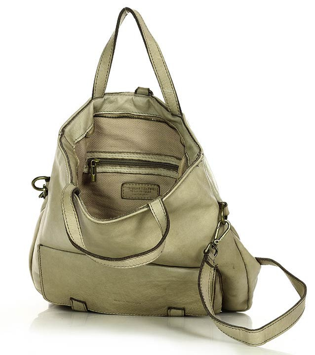 Skórzana torebka plecak z kieszenią z przodu - MARCO MAZZINI beż taupe