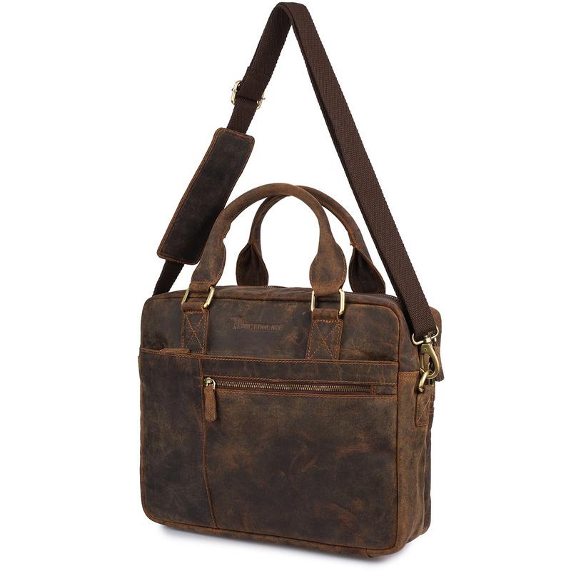 Duża solidna skórzana torba Beltimore na laptopa dokumenty brązowa nubuk M88