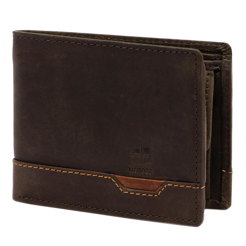 Nordee męski portfel skóra naturalna składany pojemny kompaktowy