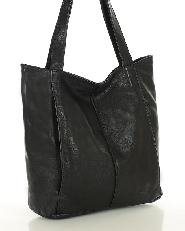 Miękka torba typu shopper skórzana na ramię - MARCO MAZZINI - czarny