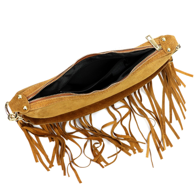 Luka Zamszowa damska listonoszka skórzana z frędzlami torebka na ramię