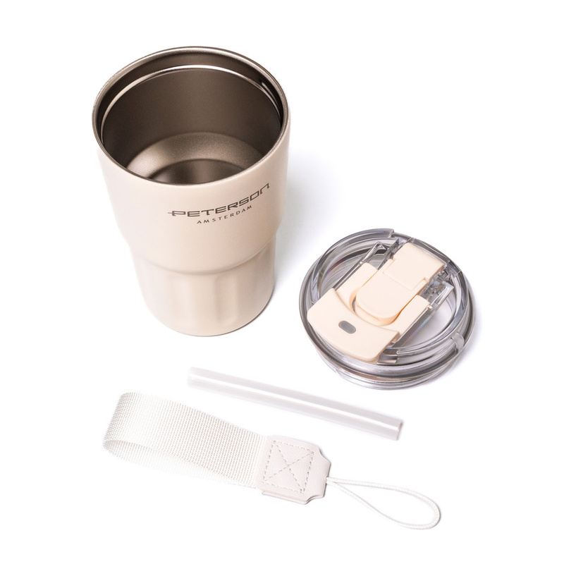 Kubek termiczny ze stali nierdzewnej w beżowym kolorze z podwójnymi ściankami - Peterson