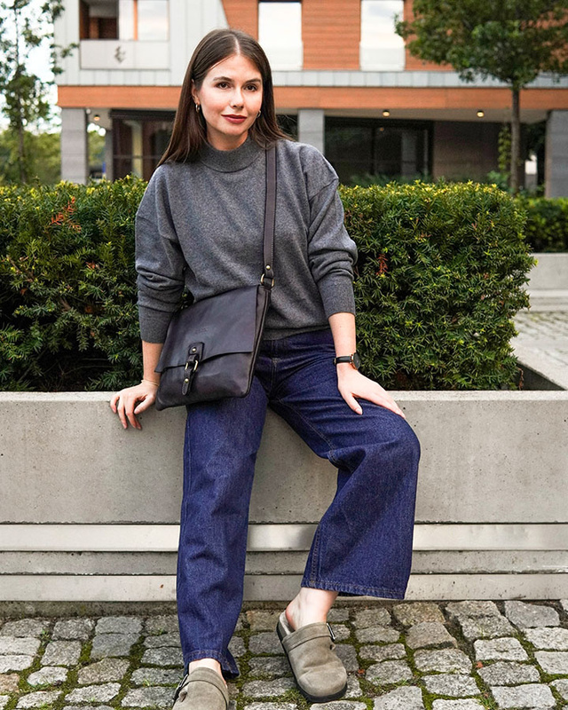 Torebka skórzana listonoszka stylowy minimalizm ala messenger leather bag - MARCO MAZZINI czarna