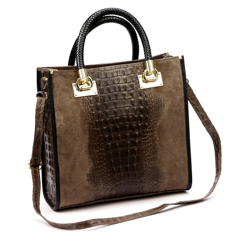 Vera Pelle damski kuferek skórzany torebka do ręki skóra krokodyla