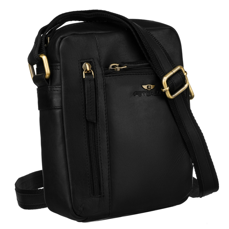 Klasyczna skórzana listonoszka męska z kieszonkami - Peterson