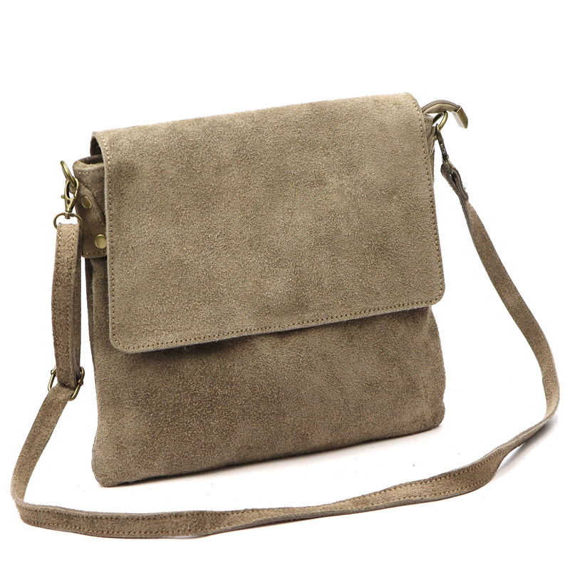 Vera Pelle damska listonoszka skóra naturalna zamsz torebka z kieszeniami