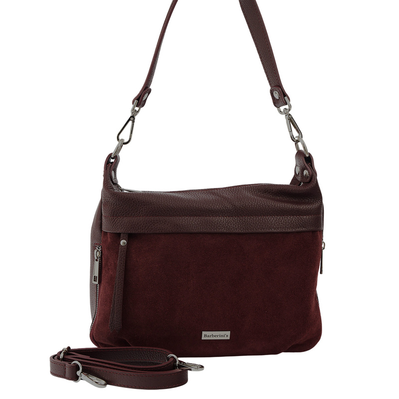 Skórzana torebka z zamszowym akcentem - Bordowa