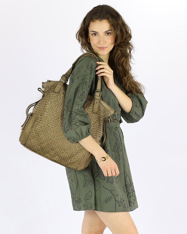 Miejska torebka regulowane raczki shopper pleciona skóra handmade MARCO MAZZINI beż
