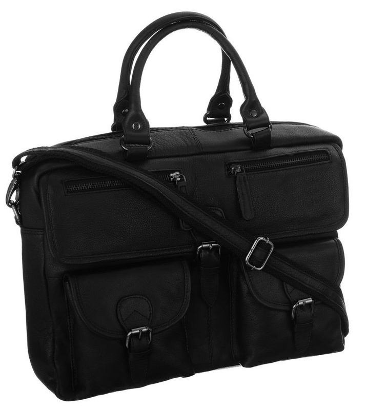 Rozbudowana torba na laptopa unisex ze skóry naturalnej