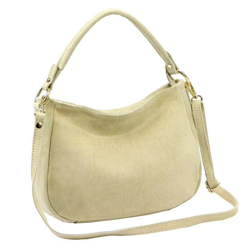 Vera Pelle Torebka Skórzana Damska Listonoszka Na Ramię Zamsz Naturalna