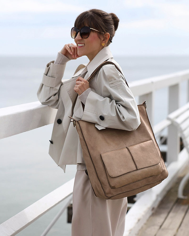 Torebka damska shopper A4 skóra naturalna - MARCO MAZZINI beżowy taupe