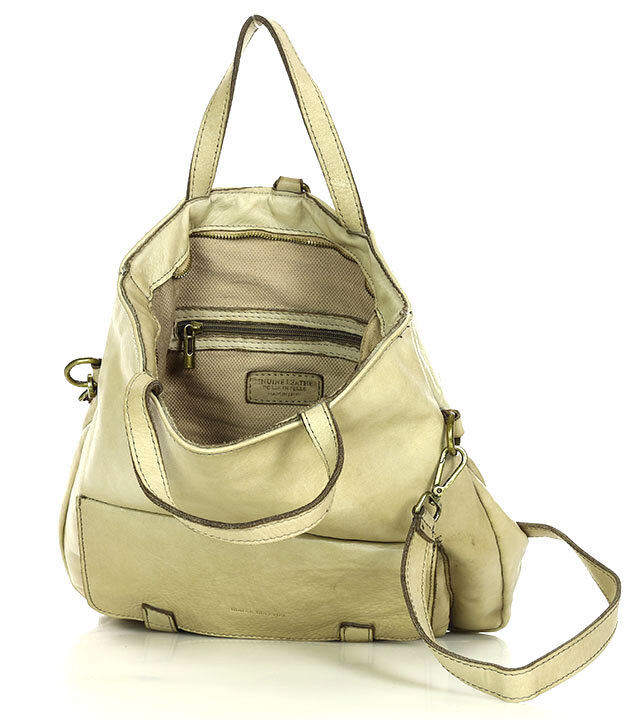 Skórzana torebka plecak z kieszenią z przodu - MARCO MAZZINI beż taupe