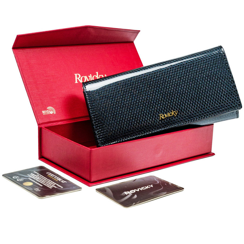 Rovicky klasyczny podłużny portfel duży skóra naturalna lakierowana RFID