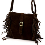 Zamszowa damska listonoszka torebka skórzana przez ramię z frędzlami Luka