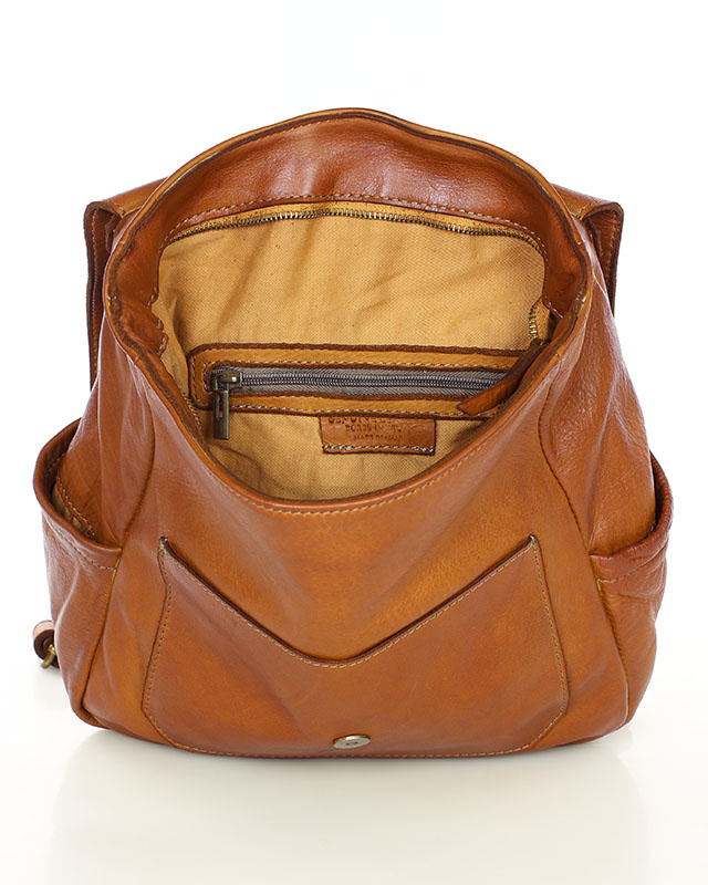 Plecak skórzany handmade z kieszeniami - MARCO MAZZINI brąz camel