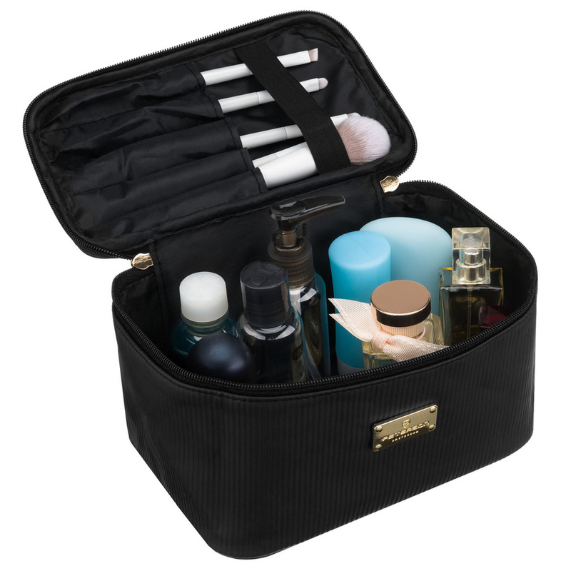 Czarna kosmetyczka z tkaniny syntetycznej z poręcznym uchwytem - Peterson