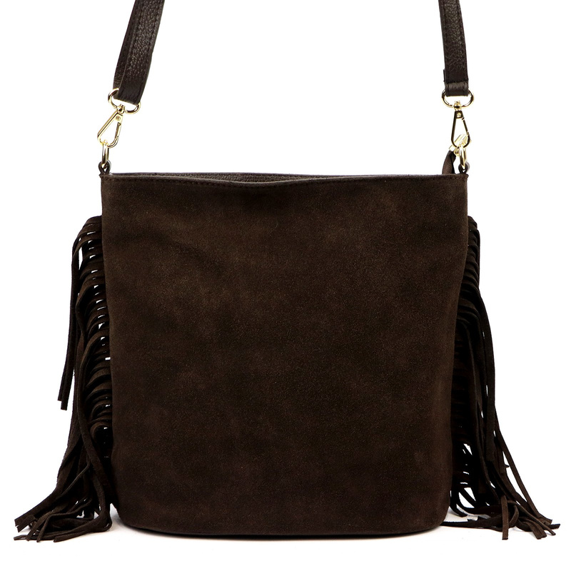 Vera Pelle damska listonoszka skóra naturalna zamszowa torebka z frędzlami