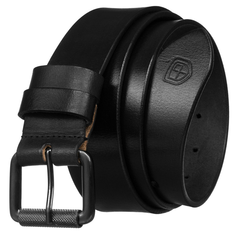 Zestaw prezentowy: skórzany, pionowy portfel męski w czarnym kolorze z systemem RFID i pasek ze skóry naturalnej - Peterson