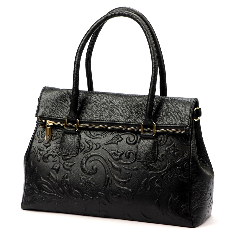 Vera Pelle damski kuferek skóra naturalna torebka do ręki z kieszeniami