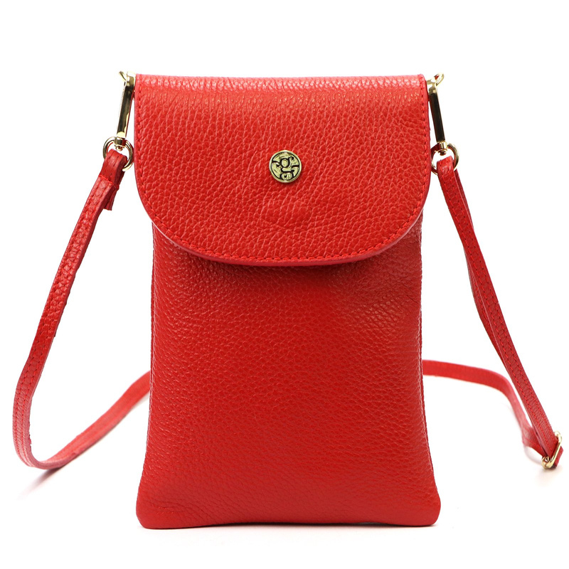 Mała damska listonoszka skórzane etui na telefon z paskiem Gregorio