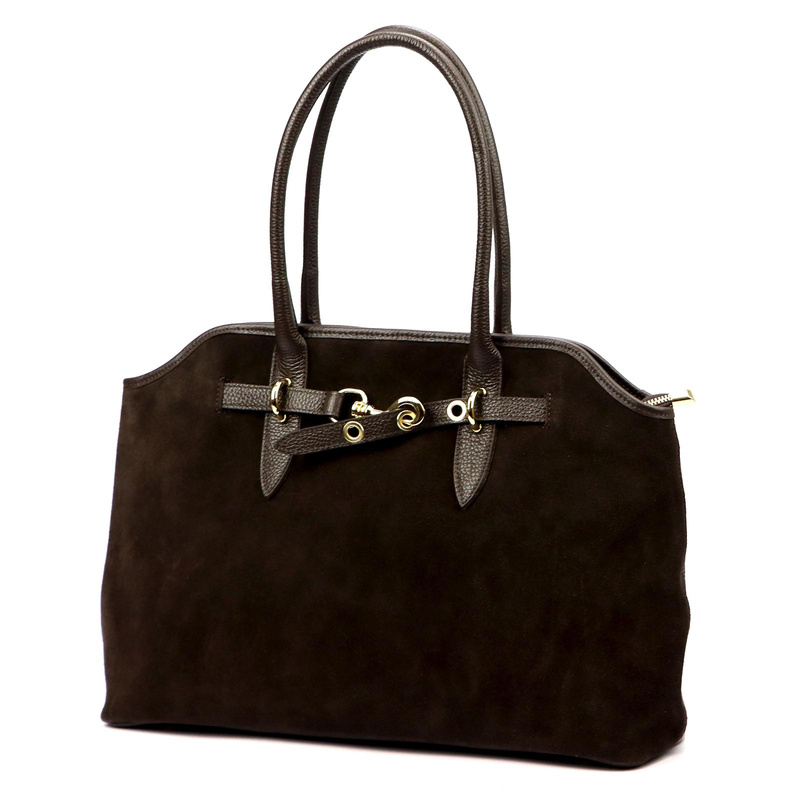 Vera Pelle damska torebka na ramię skóra naturalna zamszowa z kieszeniami