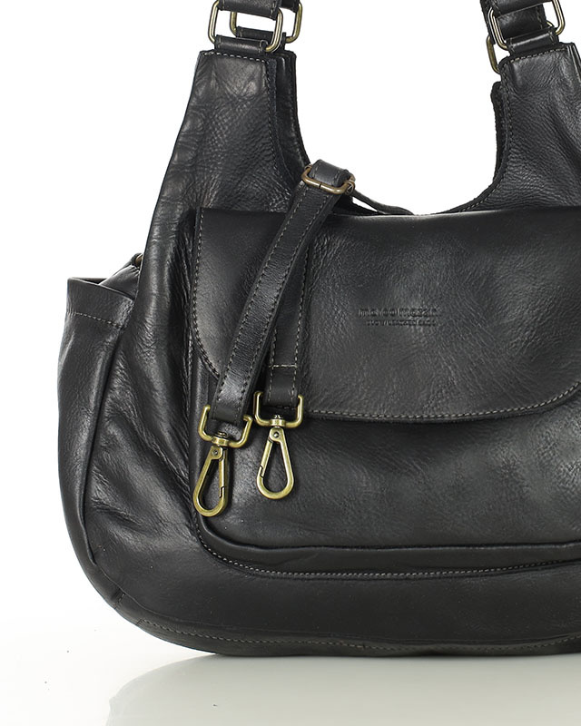 Włoska torebka skórzana z kieszenią z przodu retro bag handmade - MARCO MAZZINI czarny