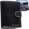 Portfel męski ze skóry naturalnej w czarnym kolorze z systemem RFID i w zestawie z brelokiem - Peterson