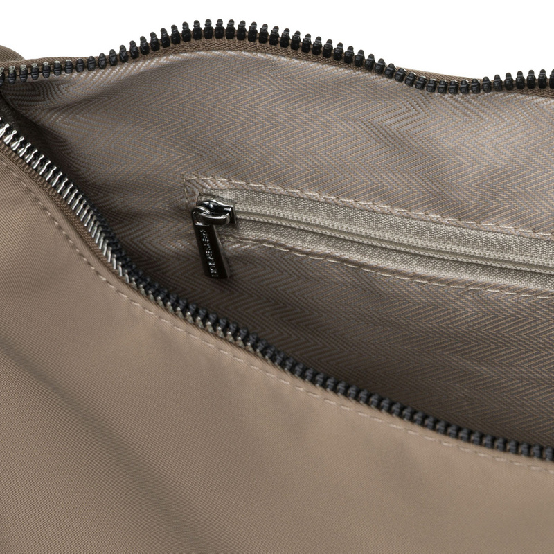 Ciemnobeżowa listonoszka damska z poliestru, jednokomorowa z zewnętrzną kieszonką - Peterson