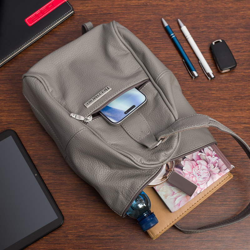 Jasnoszary Plecak damski skórzany torebka 2w1 Beltimore 019