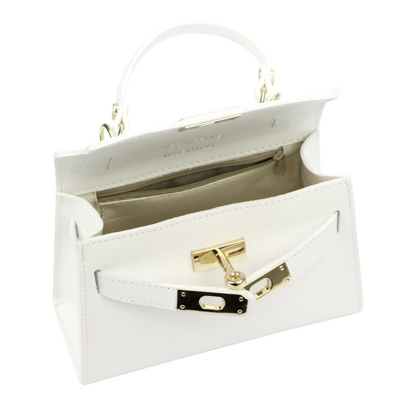 Mały damski kuferek listonoszka skórzana torebka do ręki z paskiem Luka