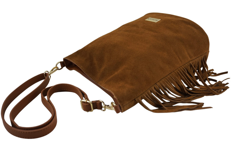 Zamszowa torebka boho z frędzlami - Brązowa jasna