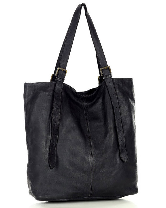 Torebka damska shopper z regulacją rączek skóra old pelle - MARCO MAZZINI czarny