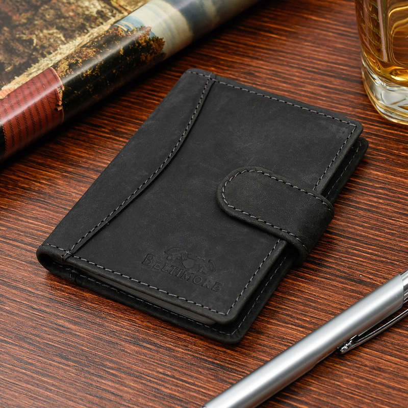 Etui na dokumenty karty skórzane slim Beltimore Czarne G78