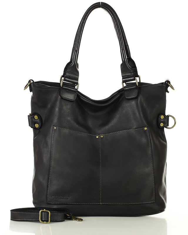 Torebka skórzana XL shopper vintage bag z kieszeniami vera pelle - MARCO MAZZINI czarny