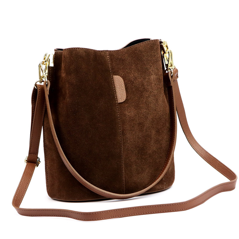 Luka Skórzana Zamszowa damska listonoszka z organizerem torebka przez ramię