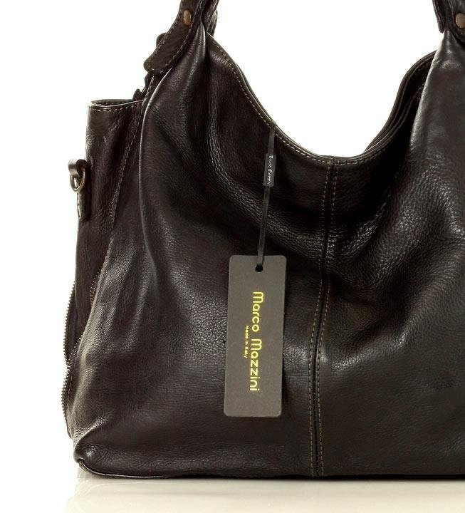 Torba skórzana wysokogatunkowa na ramię styl miejski shoulder leather bag - MARCO MAZZINI czarna