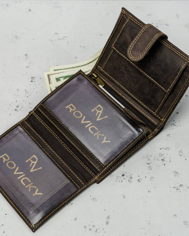 Duży rozbudowany pionowy skórzany zapinany męski portfel Wild z RFID
