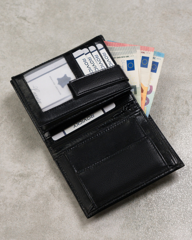 Czarny, skórzany portfel męski z zabezpieczeniem RFID Protect - Cavaldi