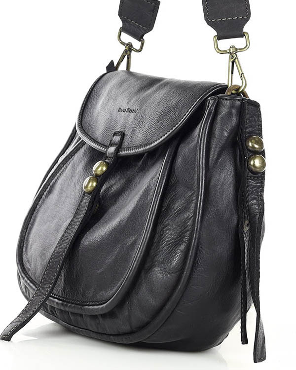 Marco Mazzini Torebka classic saddle bag ze skóry naturalnej na ramie czarna