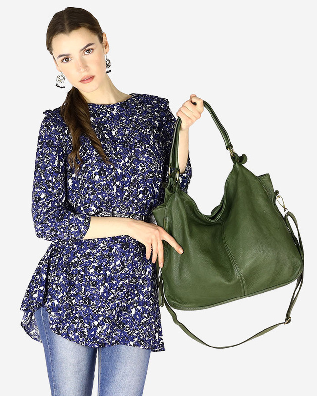 Torba skórzana wysokogatunkowa na ramię styl miejski shoulder leather bag - MARCO MAZZINI zielona