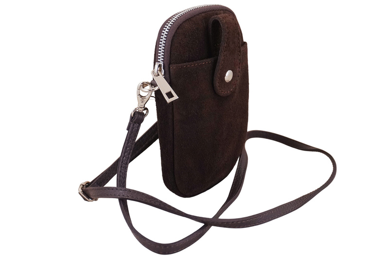 Etui na telefon ze skóry zamszowej - Brązowe ciemne